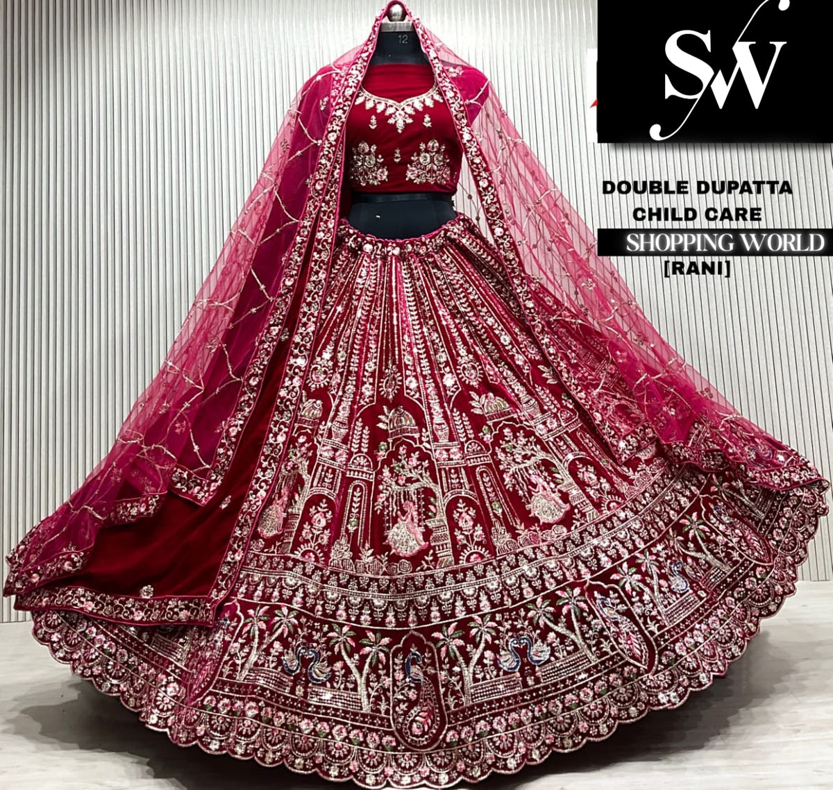 Rani pink double dupatta Lehenga