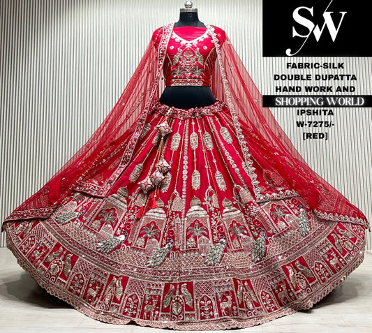 Rani pink silk double dupatta Lehenga