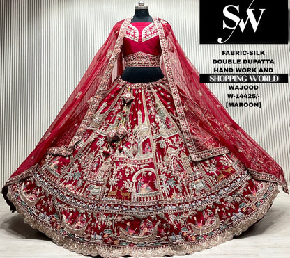 Rani pink double dupatta Lehenga