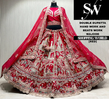 Rani pink double dupatta Lehenga