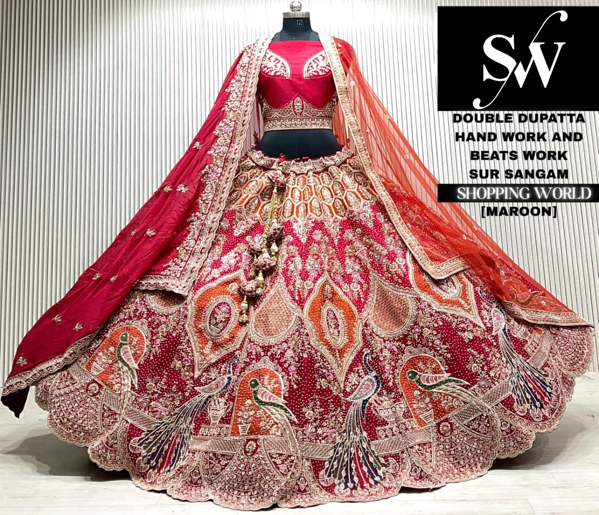Rani pink double dupatta Lehenga
