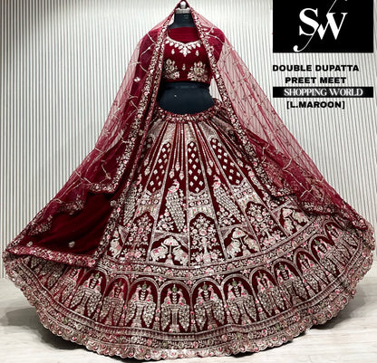 D.maroon double dupatta Lehenga
