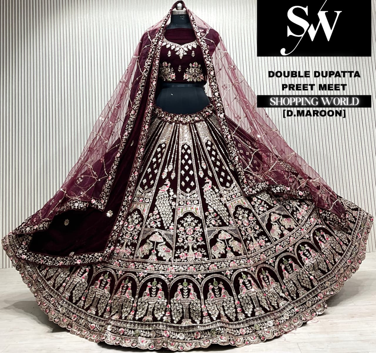 D.maroon double dupatta Lehenga