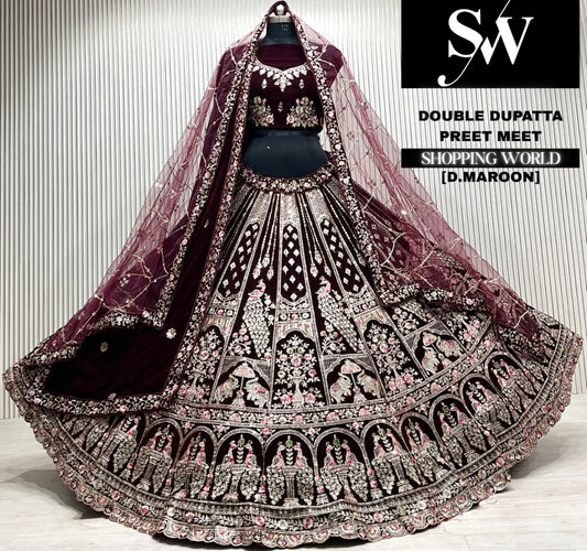D.maroon double dupatta Lehenga