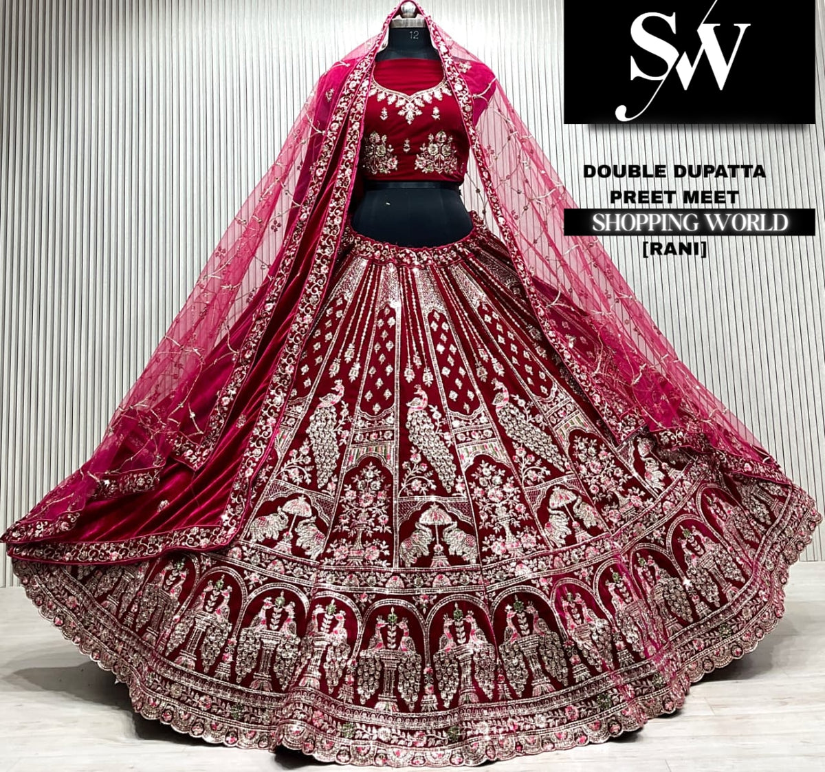 D.maroon double dupatta Lehenga