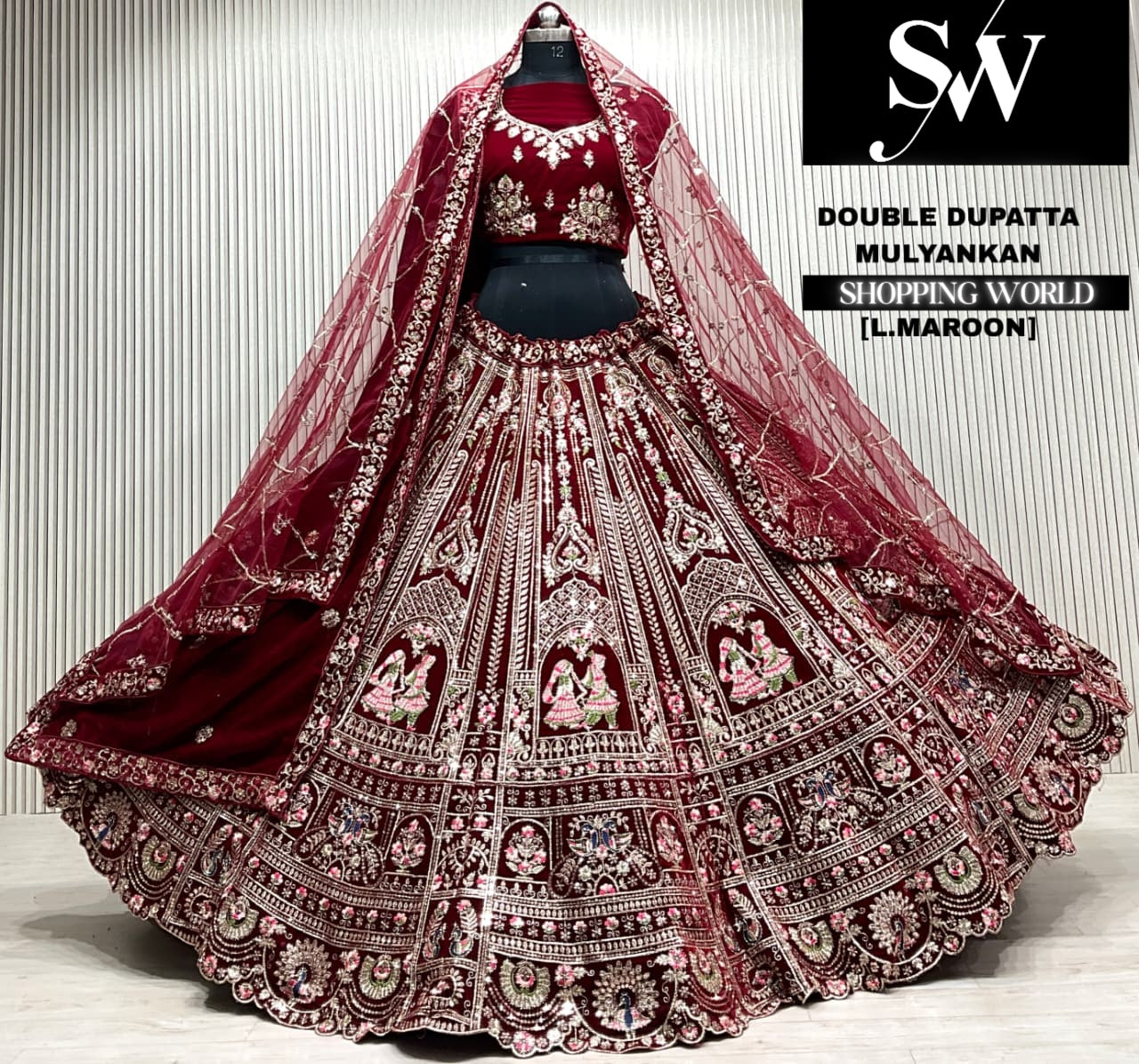 D.maroon double dupatta Lehenga