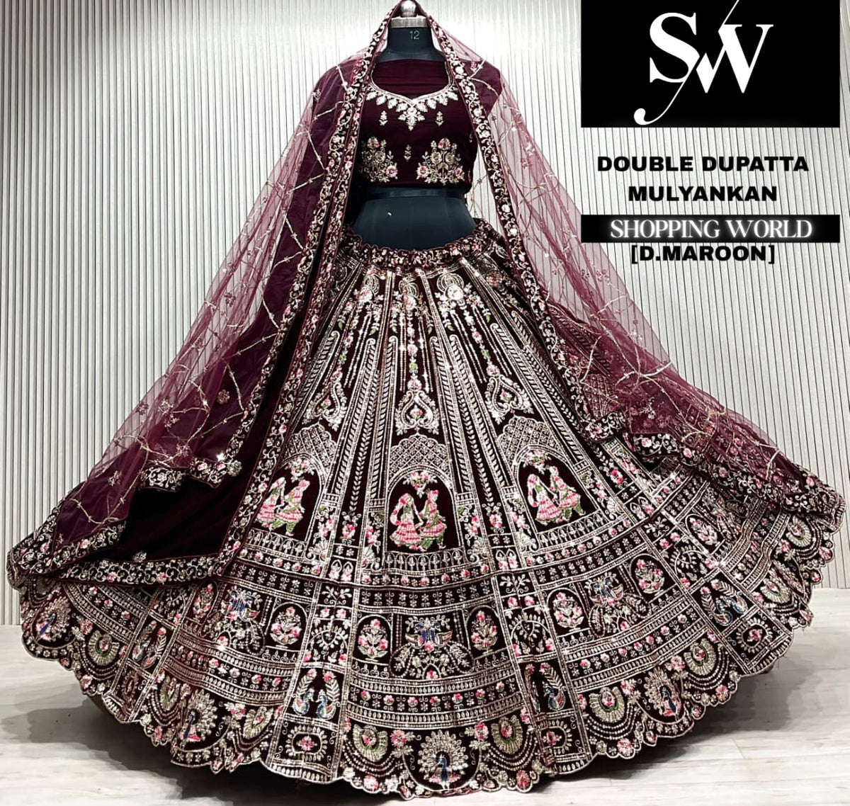 D.maroon double dupatta Lehenga