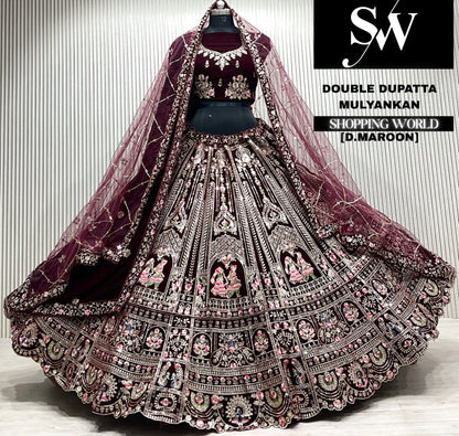 D.maroon double dupatta Lehenga