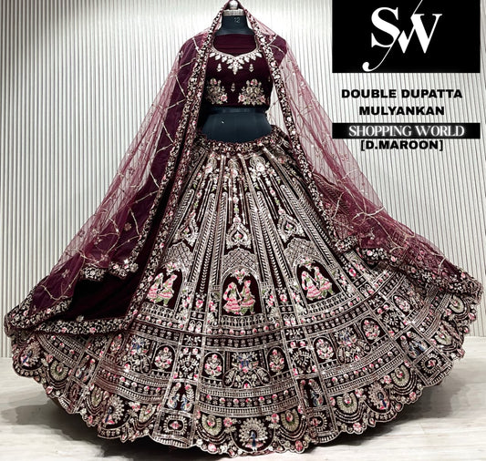 L.maroon double dupatta Lehenga