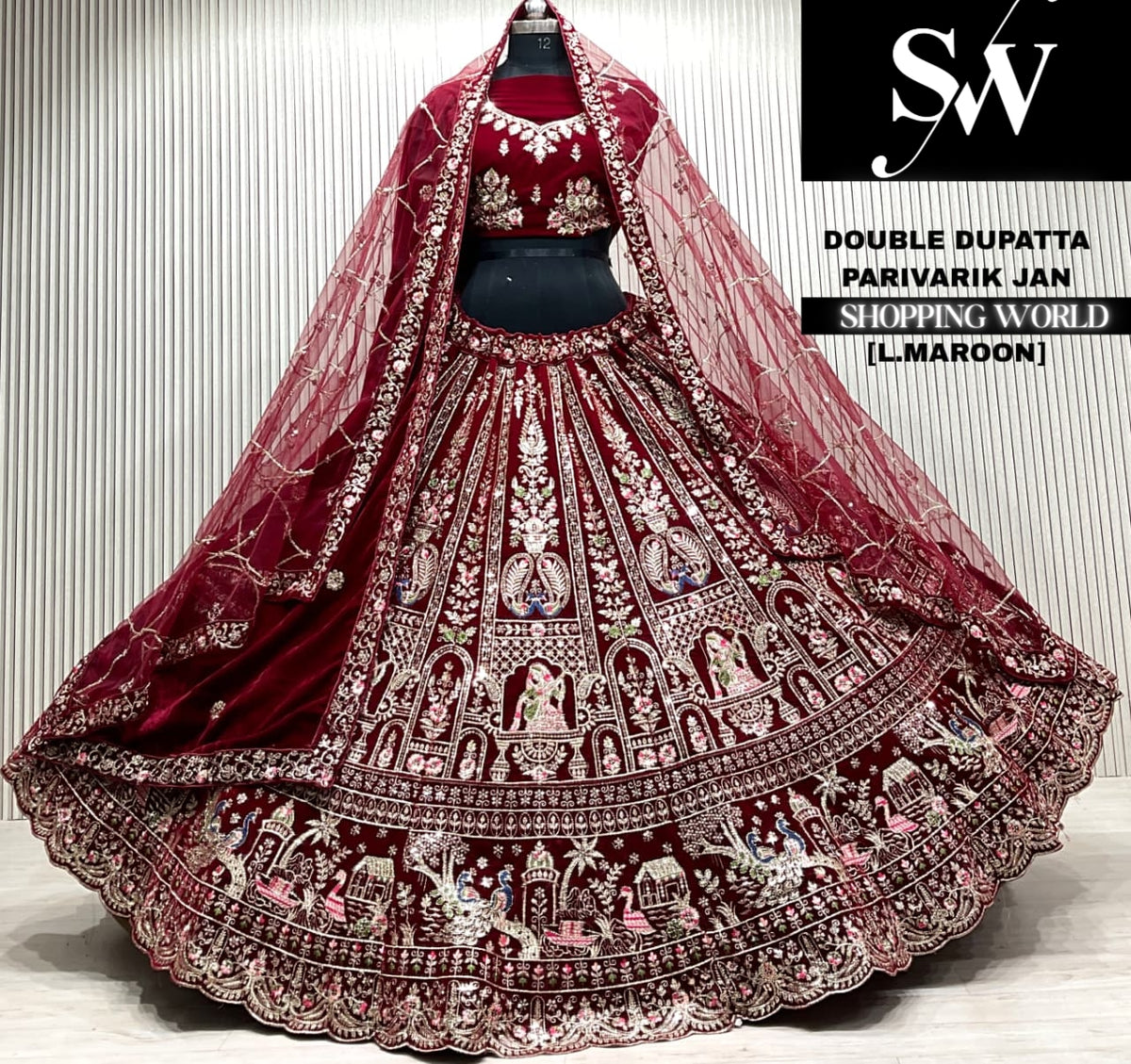 D.maroon double dupatta Lehenga