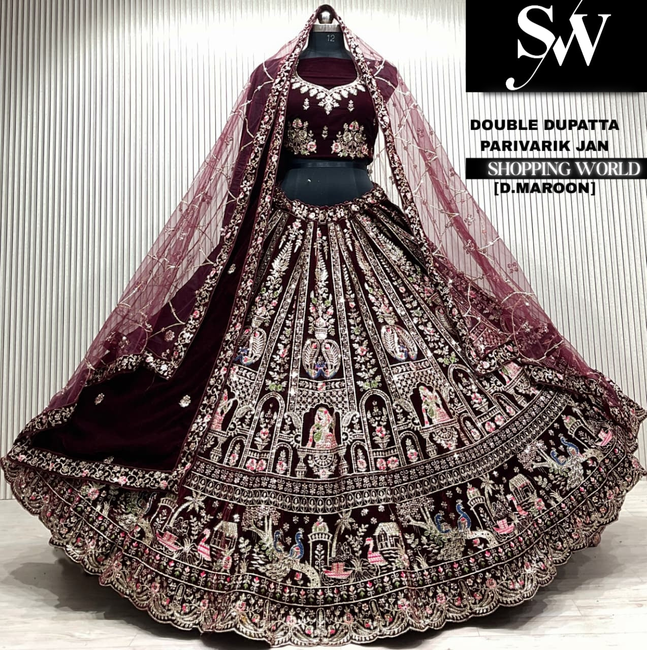 D.maroon double dupatta Lehenga