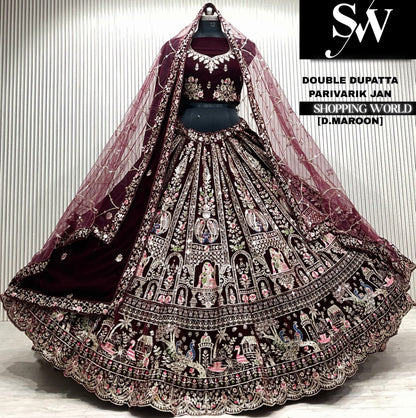 D.maroon double dupatta Lehenga