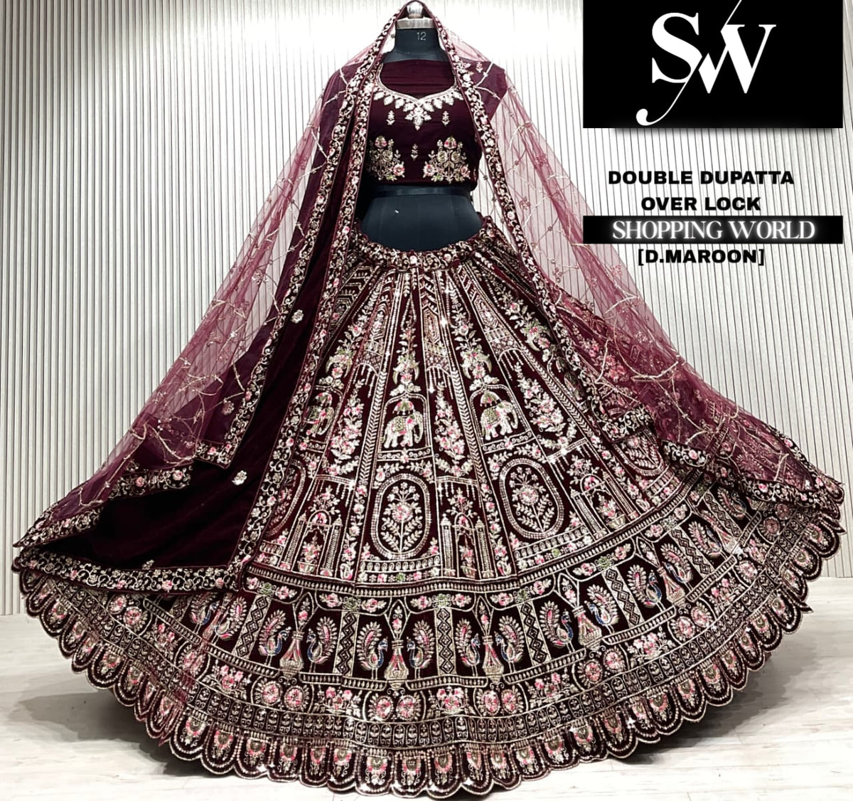 D.maroon double dupatta Lehenga