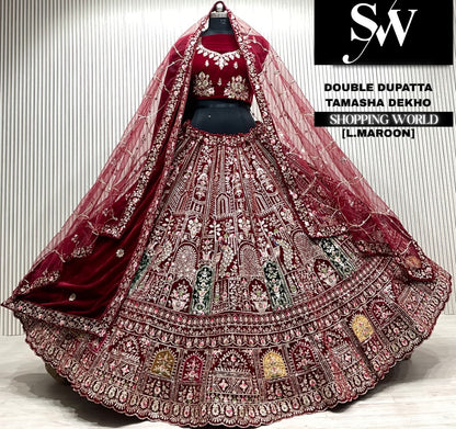 L.maroon double dupatta Lehenga
