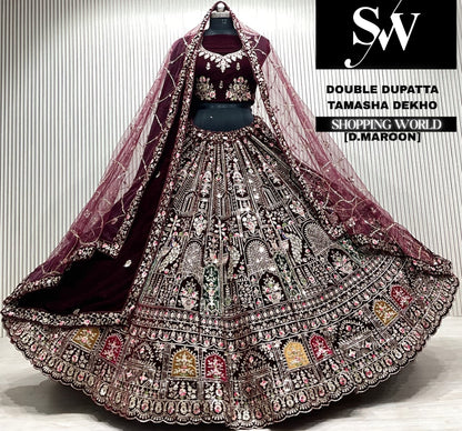 L.maroon double dupatta Lehenga