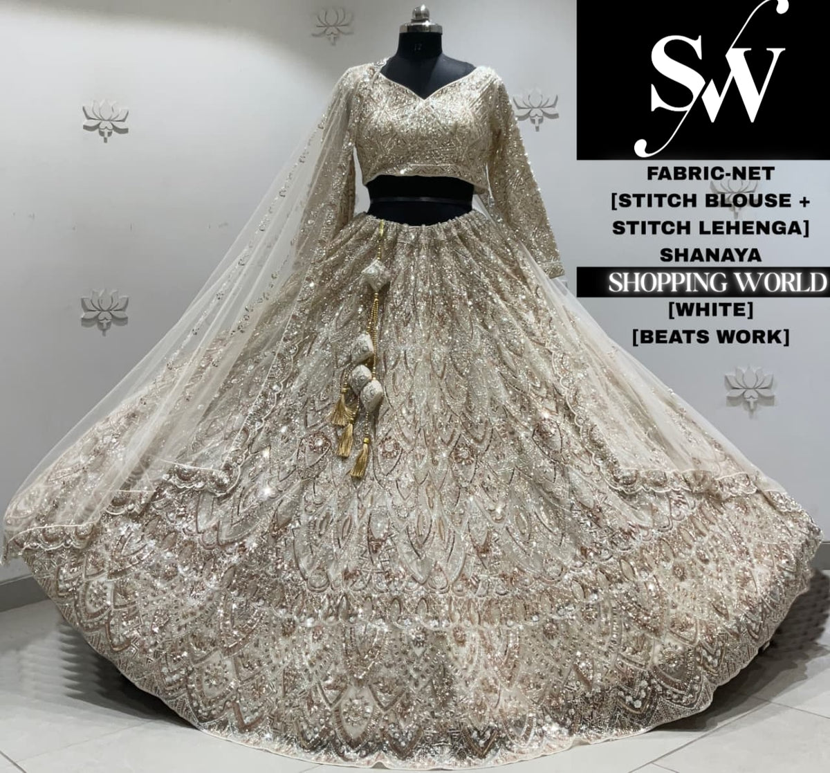 White net crop top Lehenga