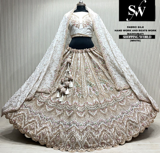 White silk crop top Lehenga