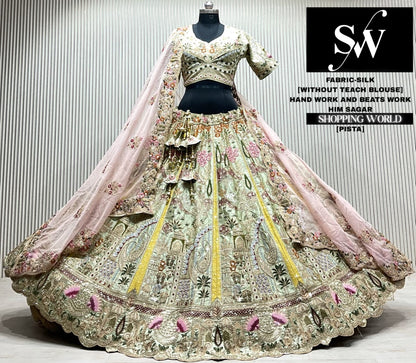 Pista green silk crop top Lehenga