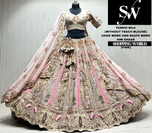 Peach silk crop top Lehenga