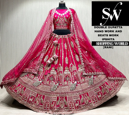 Maroon silk bridal double dupatta Lehenga