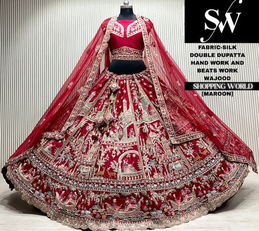 Red silk bridal double dupatta Lehenga