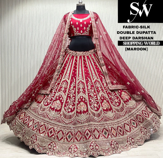 Red silk bridal double dupatta Lehenga