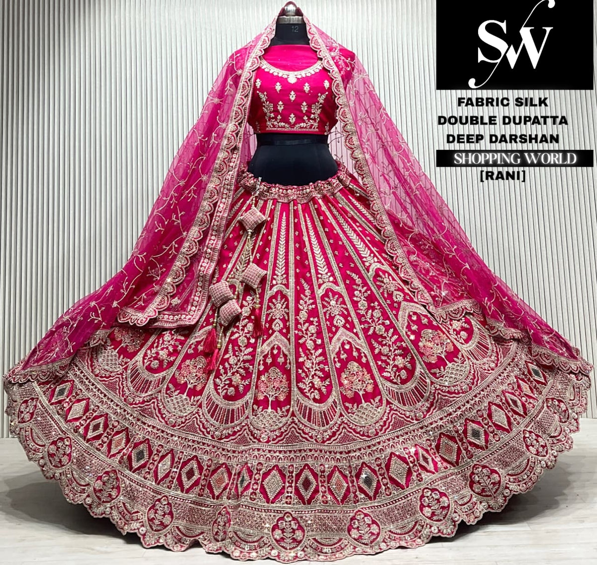 Maroon silk bridal double dupatta Lehenga