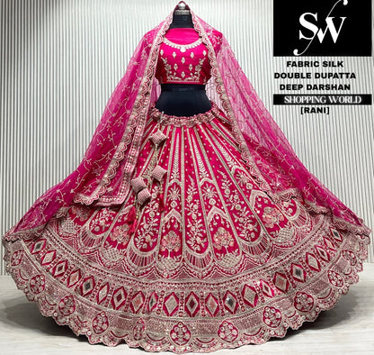 Maroon silk bridal double dupatta Lehenga
