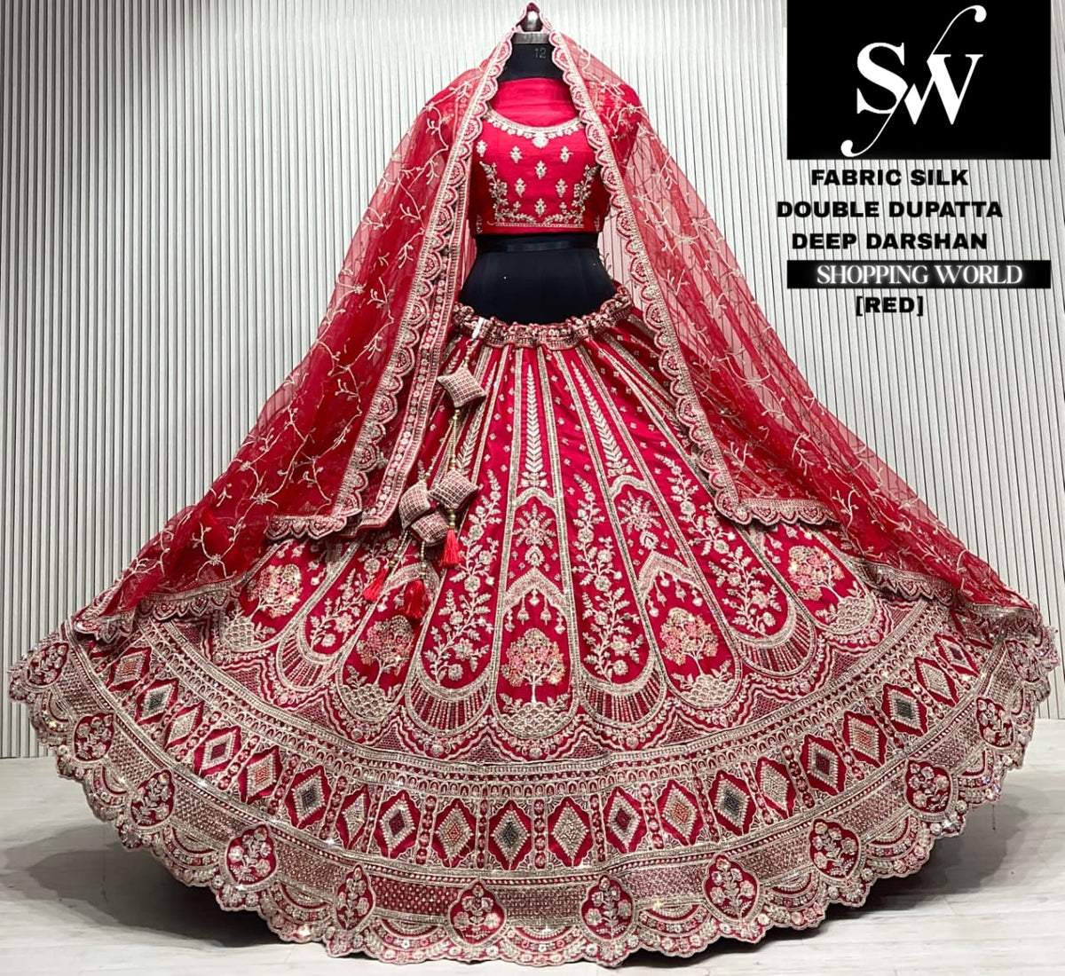 Maroon silk bridal double dupatta Lehenga