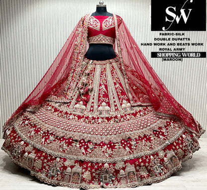 Rani pink silk bridal double dupatta Lehenga