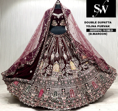 L.maroon bridal double dupatta Lehenga
