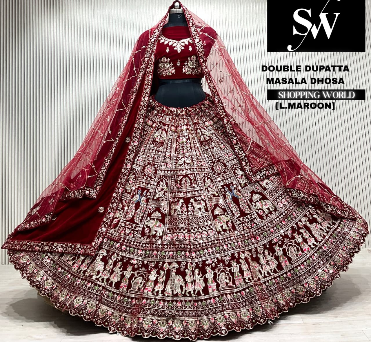 Rani pink bridal double dupatta Lehenga