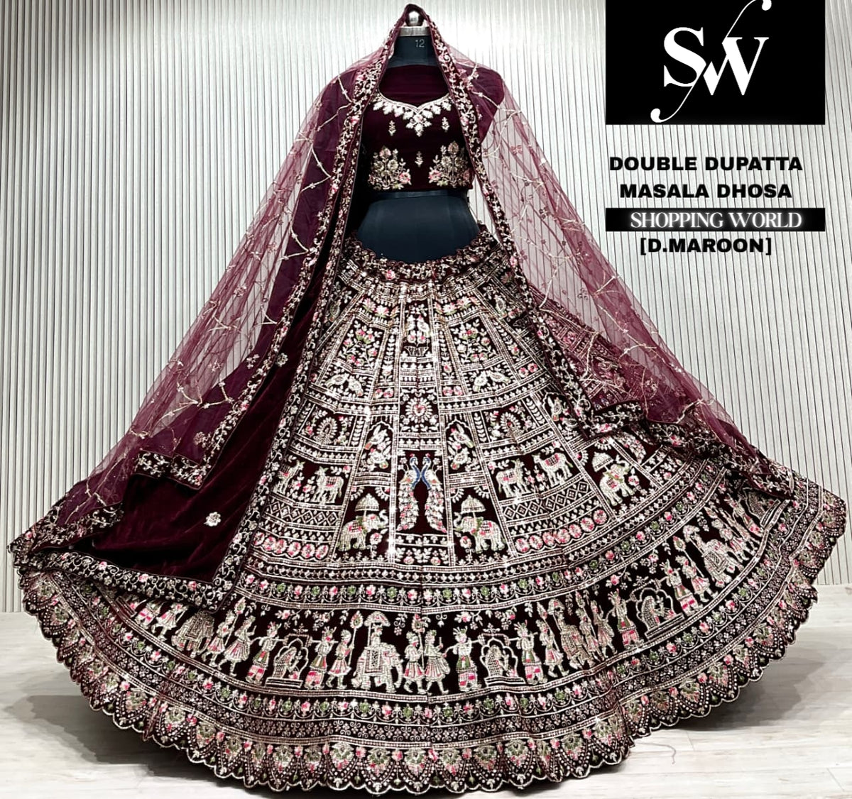 Rani pink bridal double dupatta Lehenga