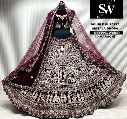 Rani pink bridal double dupatta Lehenga