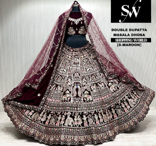 L.maroon bridal double dupatta Lehenga