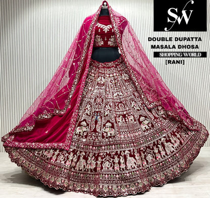 Rani pink bridal double dupatta Lehenga