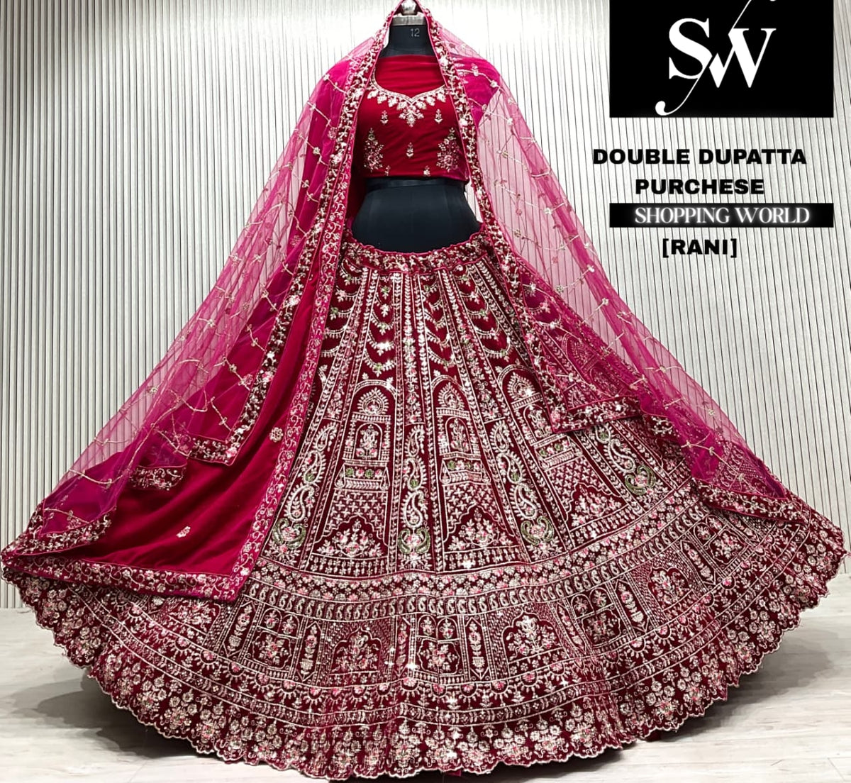 L.maroon bridal double dupatta Lehenga