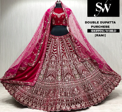 L.maroon bridal double dupatta Lehenga
