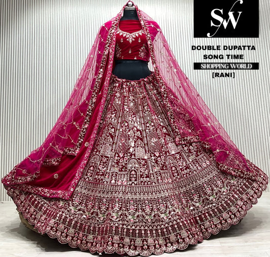 L.maroon  bridal double dupatta Lehenga