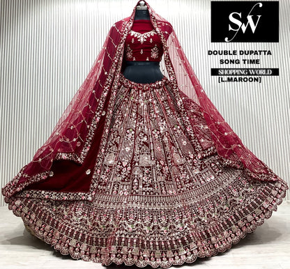 L.maroon  bridal double dupatta Lehenga
