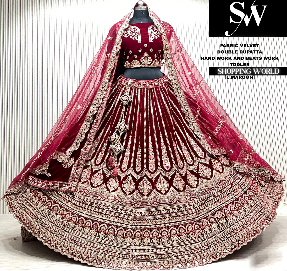 Rani pink bridal double dupatta Lehenga