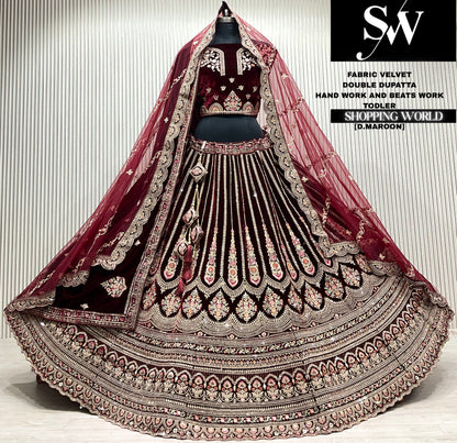 Rani pink bridal double dupatta Lehenga
