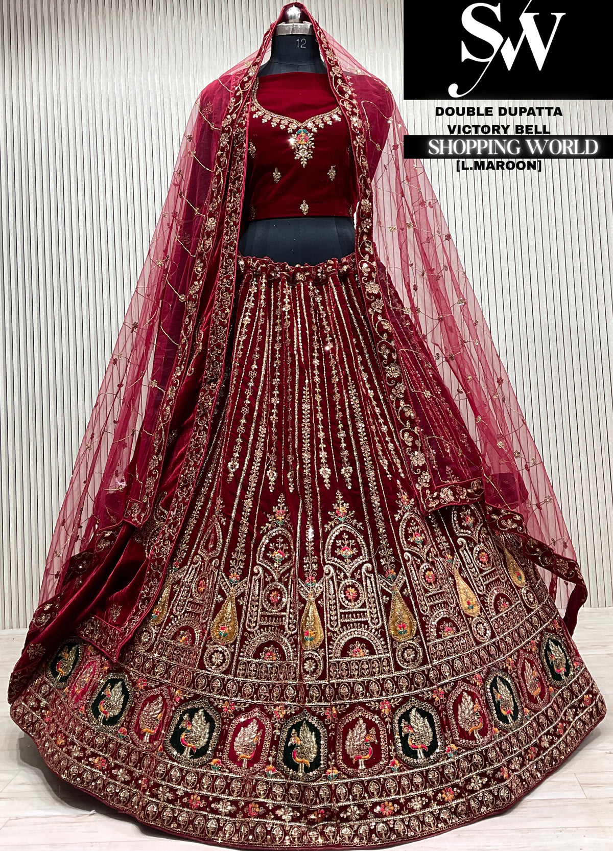 D.maroon bridal double dupatta Lehenga