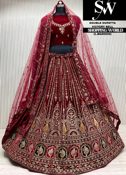 D.maroon bridal double dupatta Lehenga