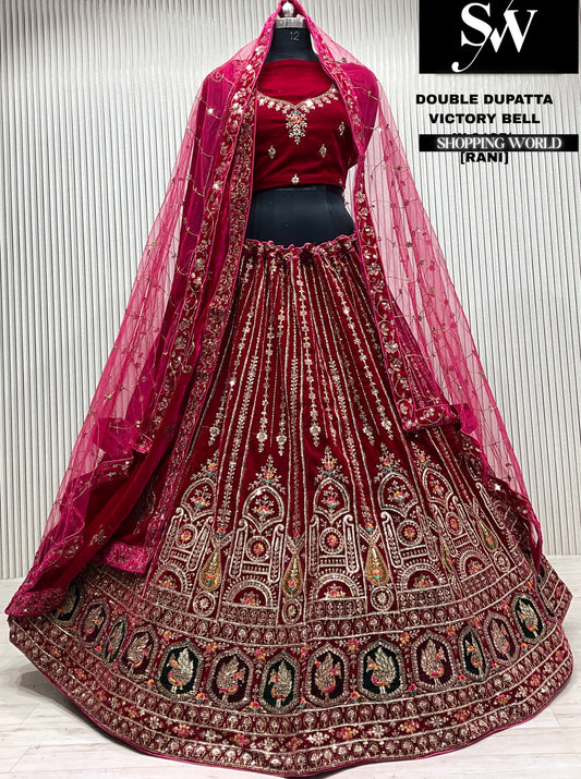 Rani pink bridal double dupatta Lehenga