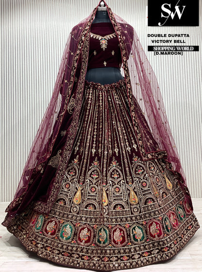 D.maroon bridal double dupatta Lehenga