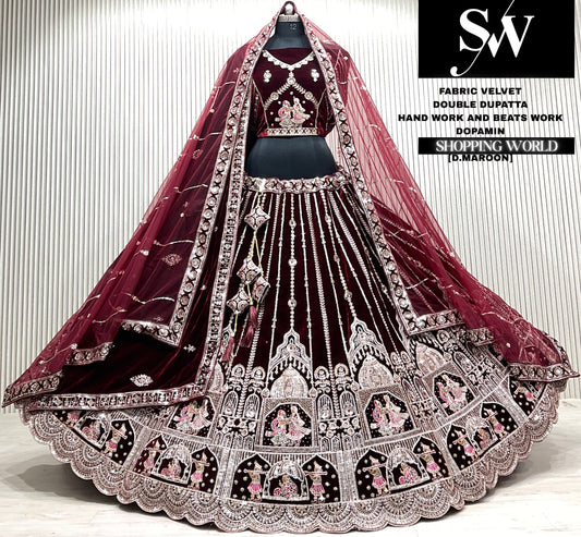 D.maroon bridal double dupatta Lehenga