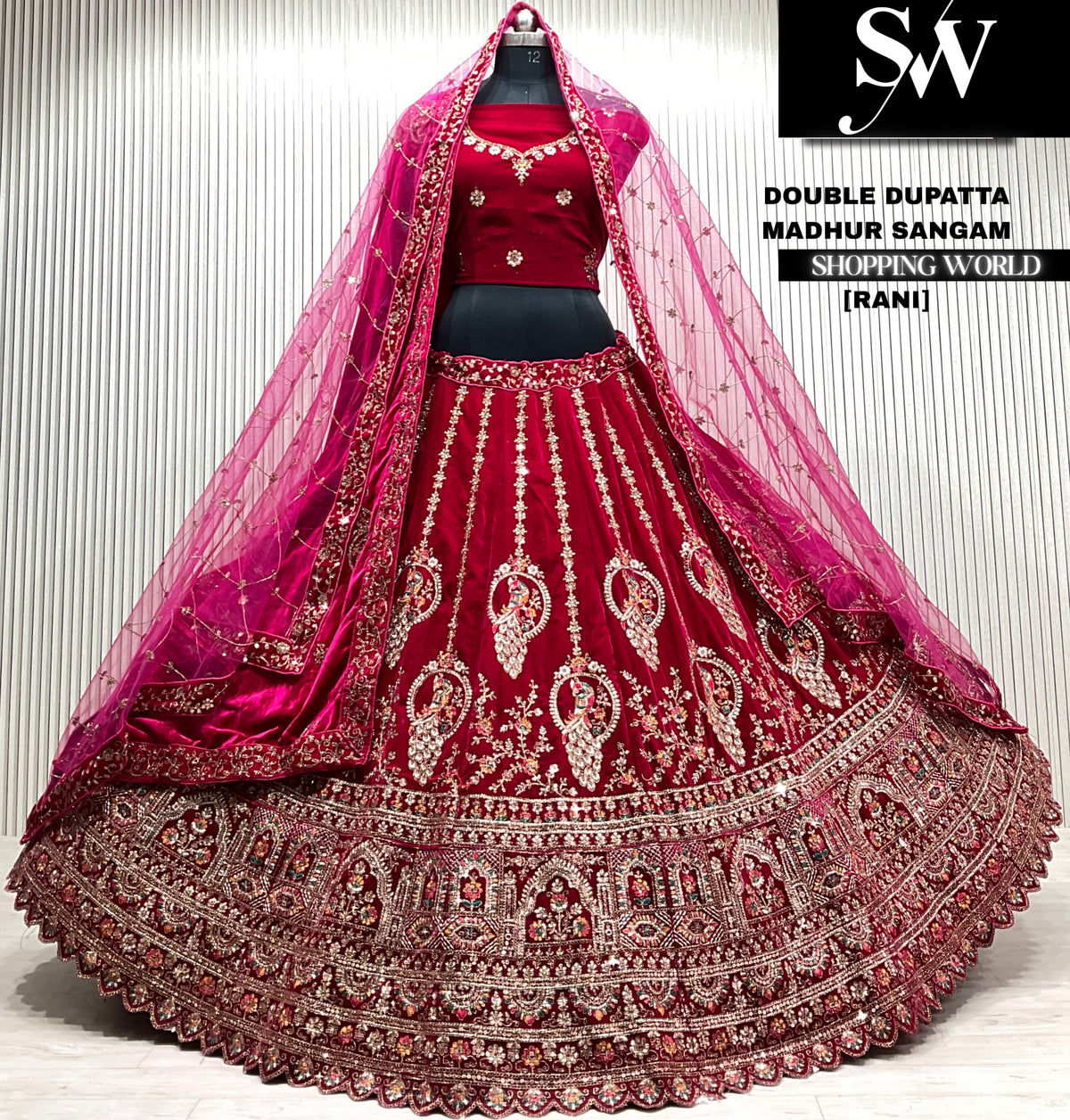D.Maroon bridal double dupatta Lehenga