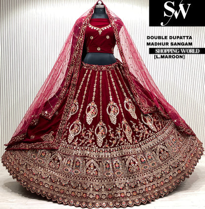 D.Maroon bridal double dupatta Lehenga