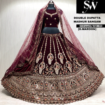 D.Maroon bridal double dupatta Lehenga